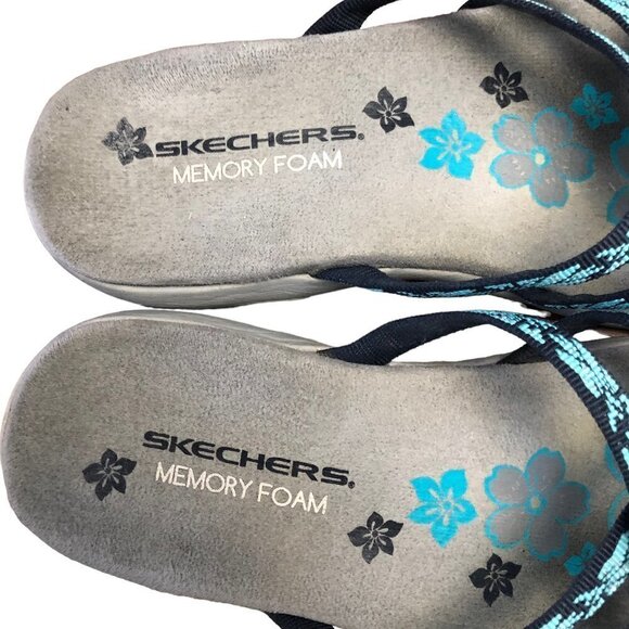 Skechers Memory Foam Thong Slip On Sandals Size 6 Aqua Blue Straps - Picture 5 of 6